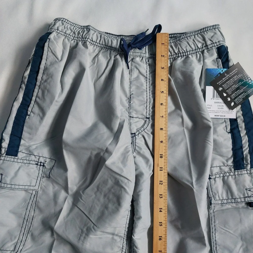 Kanu Surf Board Shorts‎ Gray Swim Beach Cargo Pockets Lined Drawstring Size M